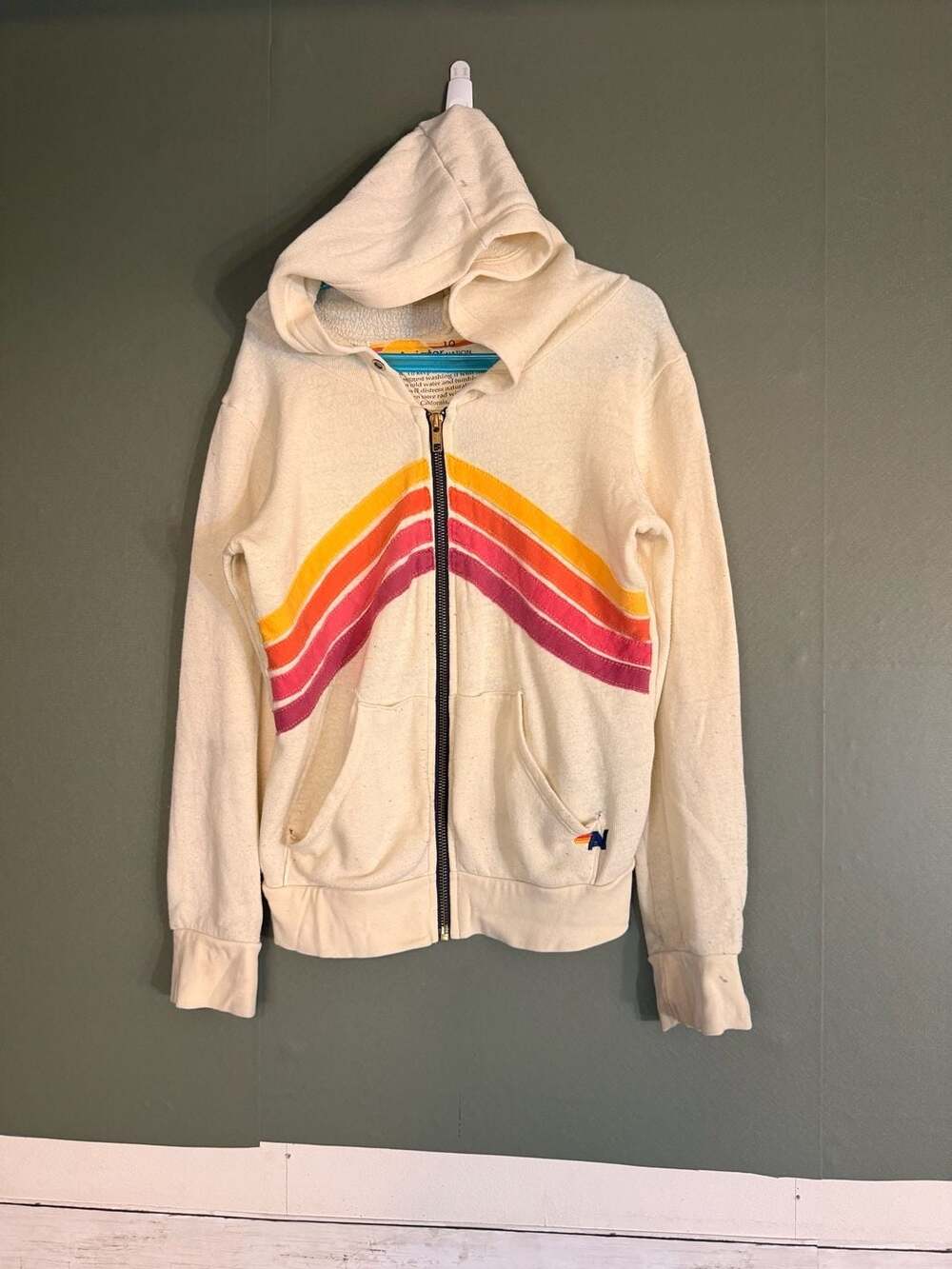 Aviator Nation 5 Stripe Zip Hoodie Size 10 White